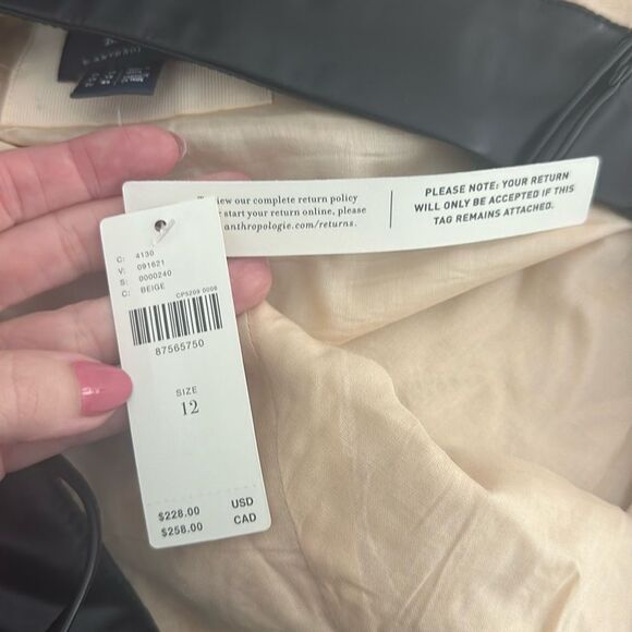 NWT Maeve by Anthropologie beige lace mini dress black leather trim US 12 - Picture 5 of 11